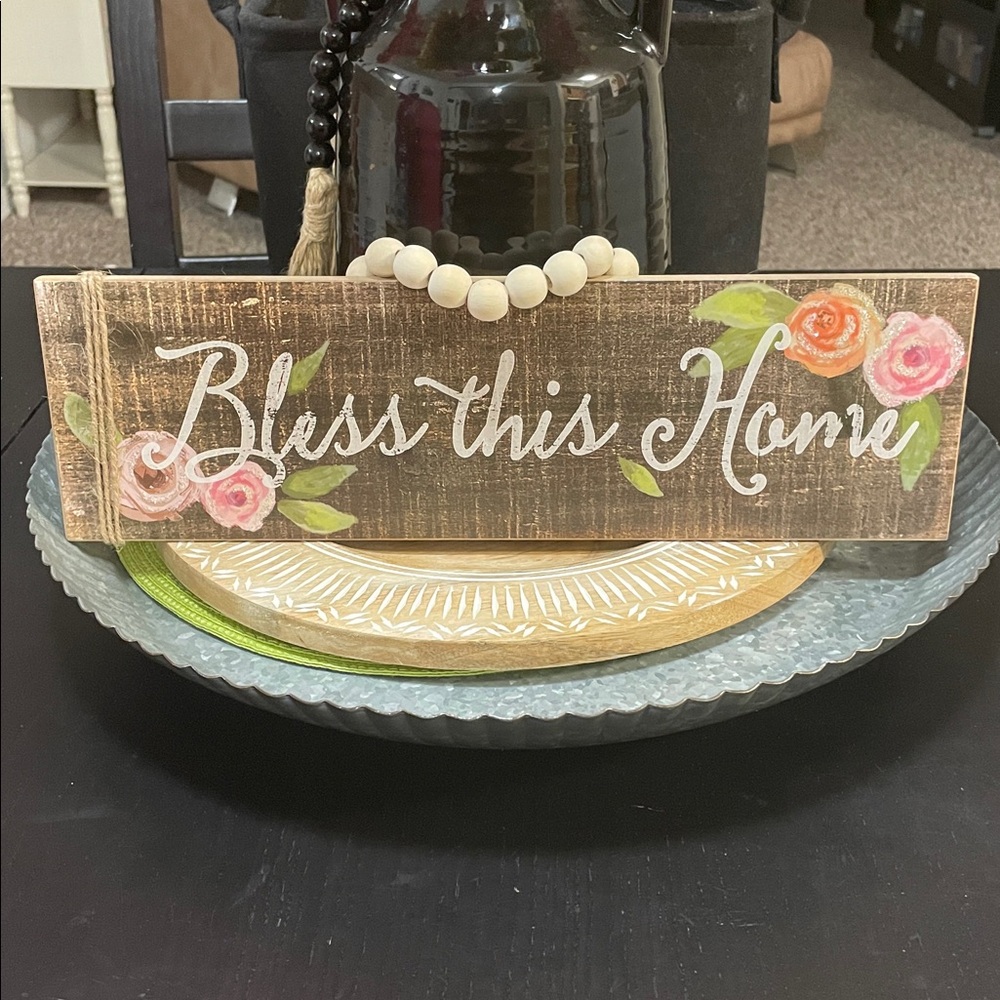 Rustic 'Bless This Home' Wooden Sign
